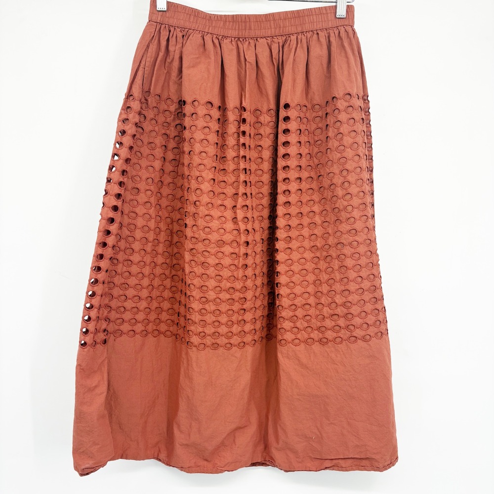 Jennifer & Grace Womens Terracotta Cotton Eyelet Boho Skirt & Top Set Size M - Picture 5 of 8